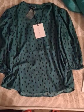 41 Hawthorn Teal Blouse with Black Dot Print